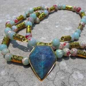 NEW Handmade Blue Agate Necklace with Aqua Terra Jasper Stone Beads.